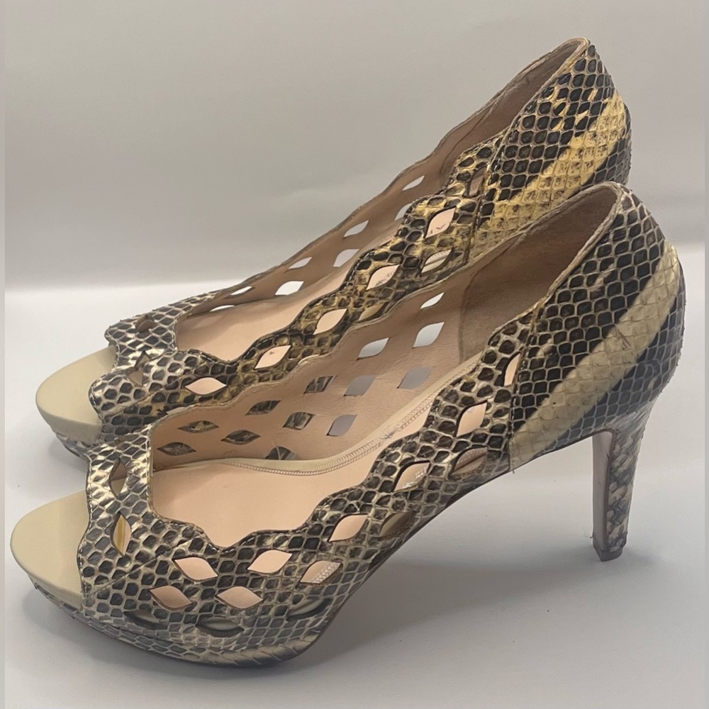 Elie Tahari Women's Snakeskin Peep-Toe Shoes - Tan and Brown